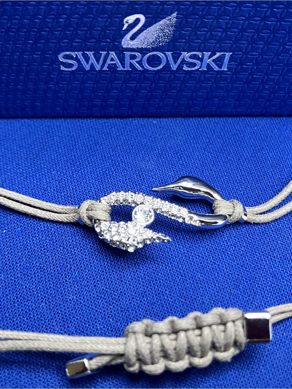 Swarovski Silver Crystal Dolphin Bracelet with Light Gray Cord